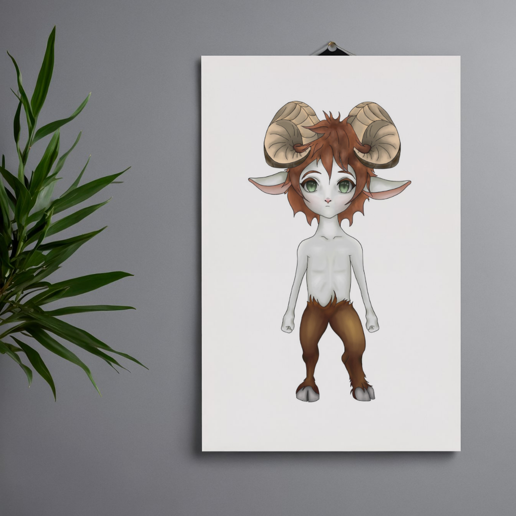 Illustration of a character with faun  features on a white background