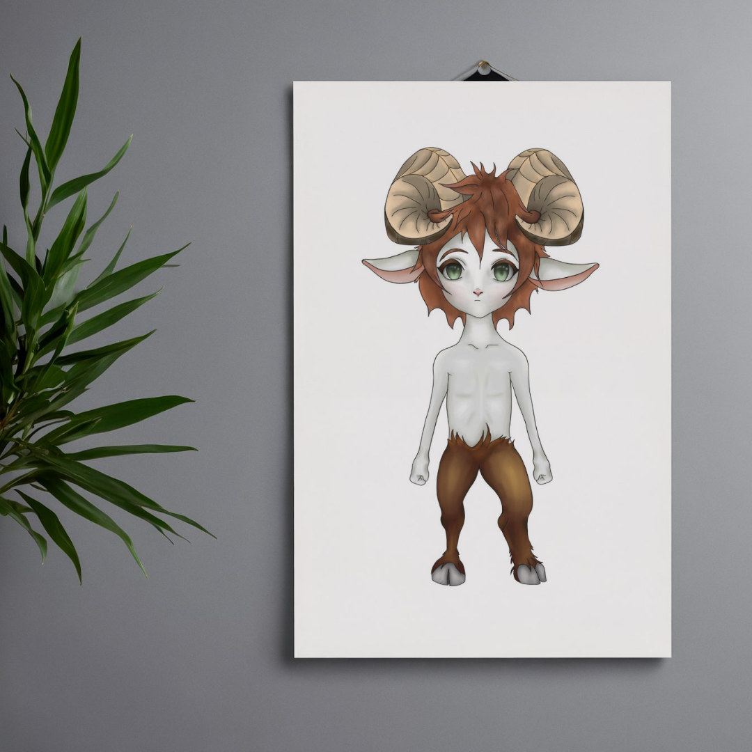 Illustration of a character with faun  features on a white background
