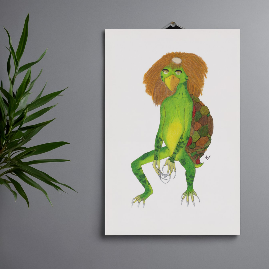 Illustration of a kappa creature on a white background