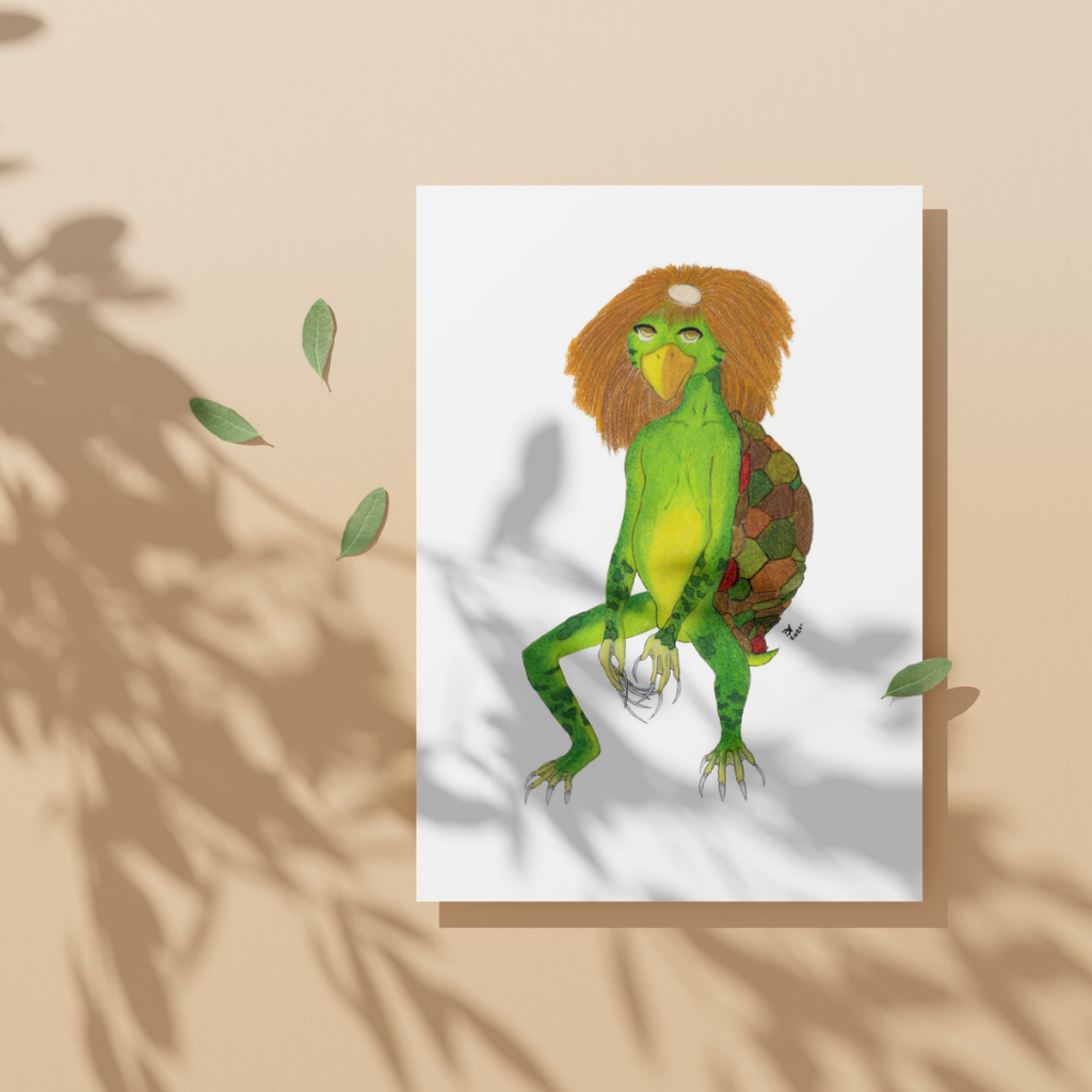 Greeting card with a kappa character  on a beige background