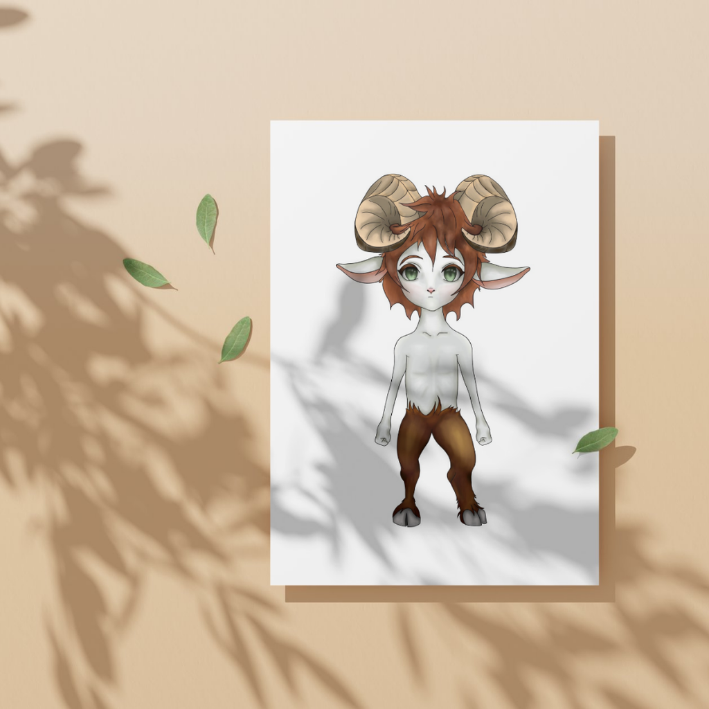 Illustration of a creature with faun  features on a white background
