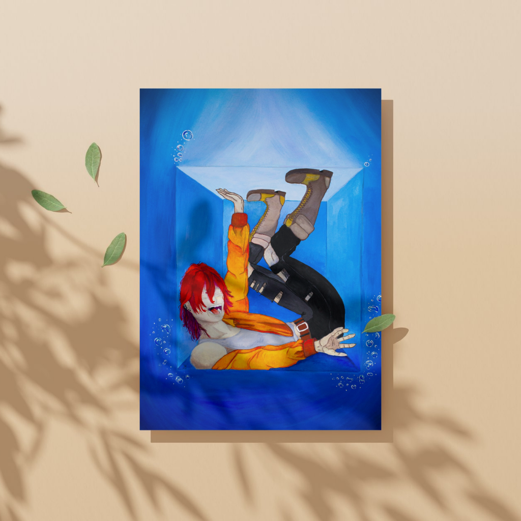 Greeting card with a character design on a blue background