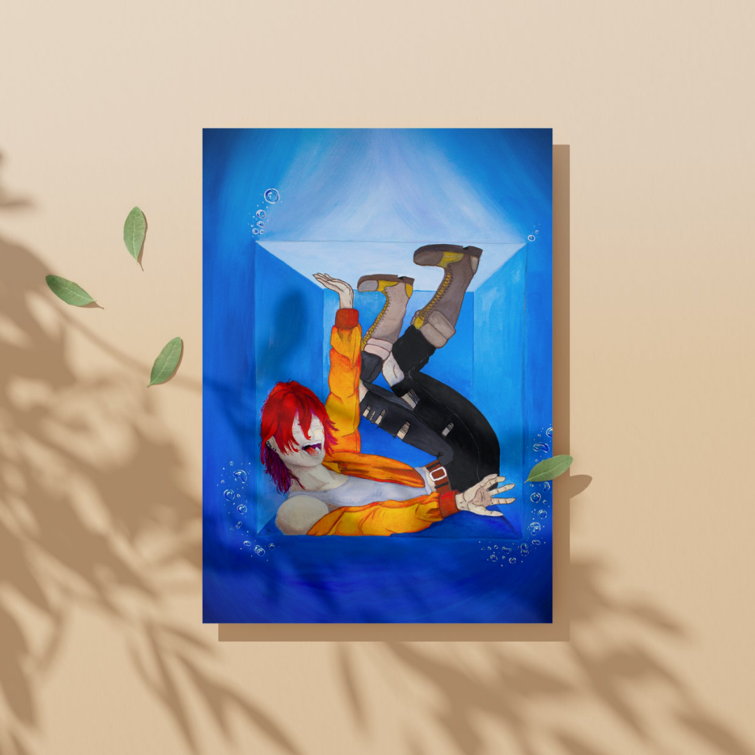 Greeting card with a character design on a blue background