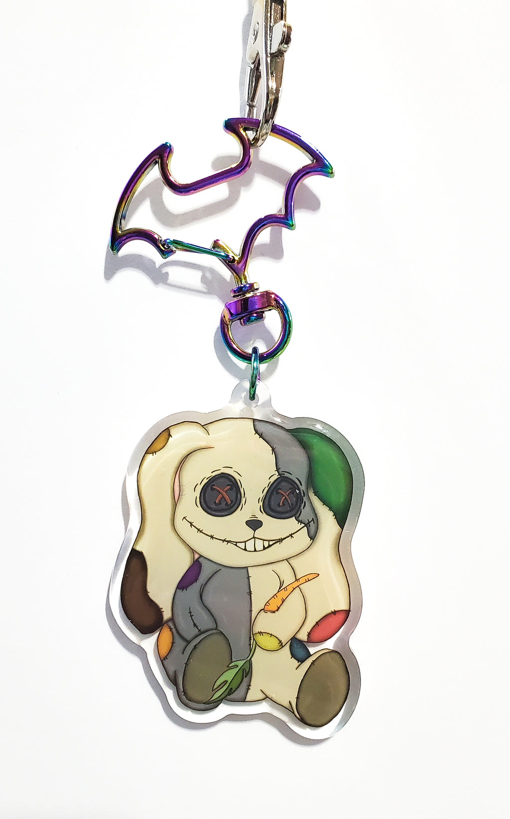 Keychain with a bunny character design on a white background