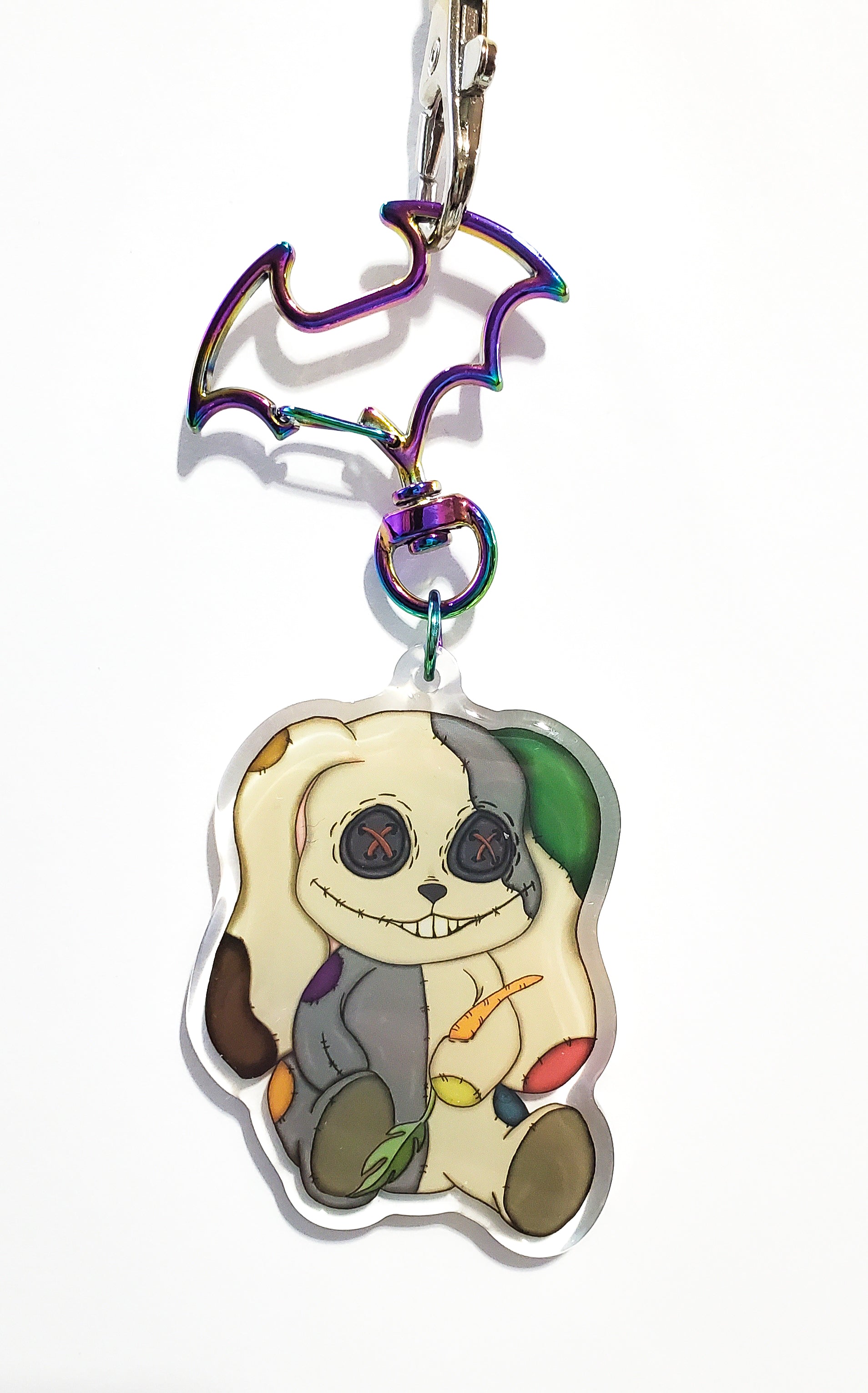Keychain with a bunny character design on a white background