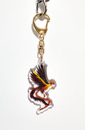 Keychain with a colorful phoenix design on a white background