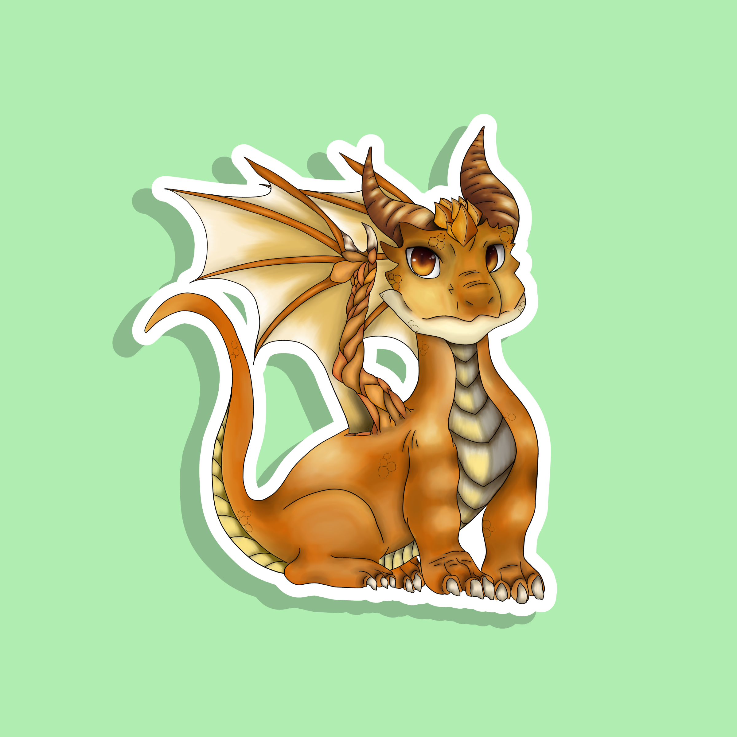 Cartoon dragon sticker on a light green background