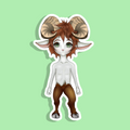 faun character with ram-like features on a light green background