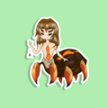 spider woman character with crab-like legs on a light green background